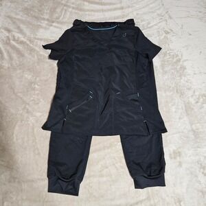 Womens Black V-Neck Scrub Top and Jogger Pants Set Large